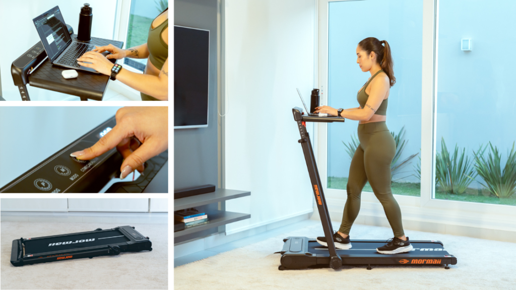 Pessoa trabalhando e caminhando na esteira Mormaii Yoga-Run