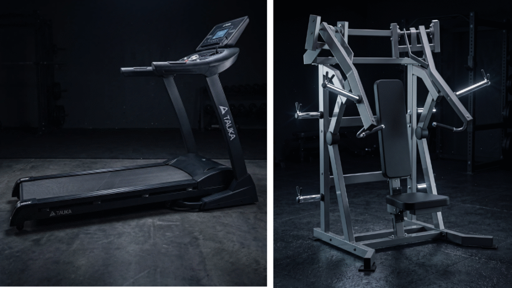 Esteira residencial Kaha 4.5 e Chest Press Kahi PL, ambos da linha Tauka